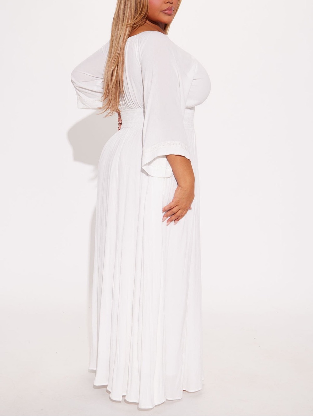 White Maxi Dress with Deep V-Neck - Picture 3 of 5